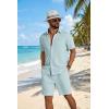 imageCOOFANDY Mens 2 Piece Outfit Casual Short Sleeve Button Down Shirt and Beach Shorts Set Summer Vacation Outfits for MenLight Blue