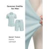imageCOOFANDY Mens 2 Piece Outfit Casual Short Sleeve Button Down Shirt and Beach Shorts Set Summer Vacation Outfits for MenLight Blue