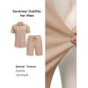 imageCOOFANDY Mens 2 Piece Outfit Casual Short Sleeve Button Down Shirt and Beach Shorts Set Summer Vacation Outfits for MenLight Khaki