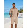 imageCOOFANDY Mens 2 Piece Outfit Casual Short Sleeve Button Down Shirt and Beach Shorts Set Summer Vacation Outfits for MenLight Khaki