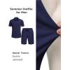 imageCOOFANDY Mens 2 Piece Outfit Casual Short Sleeve Button Down Shirt and Beach Shorts Set Summer Vacation Outfits for MenNavy Blue