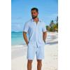 imageCOOFANDY Mens 2 Piece Outfit Casual Short Sleeve Button Down Shirt and Beach Shorts Set Summer Vacation Outfits for MenWhite Blue Stripe