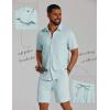 imageCOOFANDY Mens 2 Piece Outfit Casual Short Sleeve Button Down Shirt and Beach Shorts Set Summer Vacation Outfits for MenWhite Blue Stripe