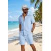 imageCOOFANDY Mens 2 Piece Outfit Casual Short Sleeve Button Down Shirt and Beach Shorts Set Summer Vacation Outfits for MenWhite Blue Stripe