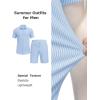 imageCOOFANDY Mens 2 Piece Outfit Casual Short Sleeve Button Down Shirt and Beach Shorts Set Summer Vacation Outfits for MenWhite Blue Stripe