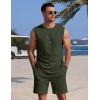 imageCOOFANDY Mens 2 Piece Outfits Beach Knit Jacquard Sleeveless Shirt and Shorts Sets Summer Athletic Vacation SetArmy Green