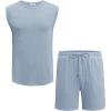 imageCOOFANDY Mens 2 Piece Outfits Beach Knit Jacquard Sleeveless Shirt and Shorts Sets Summer Athletic Vacation SetLight Blue