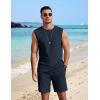 imageCOOFANDY Mens 2 Piece Outfits Beach Knit Jacquard Sleeveless Shirt and Shorts Sets Summer Athletic Vacation SetNavy Blue
