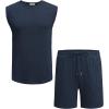imageCOOFANDY Mens 2 Piece Outfits Beach Knit Jacquard Sleeveless Shirt and Shorts Sets Summer Athletic Vacation SetNavy Blue