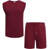 imageCOOFANDY Mens 2 Piece Outfits Beach Knit Jacquard Sleeveless Shirt and Shorts Sets Summer Athletic Vacation SetWine Red