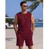 imageCOOFANDY Mens 2 Piece Outfits Beach Knit Jacquard Sleeveless Shirt and Shorts Sets Summer Athletic Vacation SetWine Red