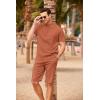imageCOOFANDY Mens 2 Pieces Linen Set Casual Henley Shirts Short Sleeve Beach Yoga Shorts Summer Pants OutfitsCaramel