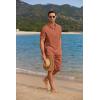 imageCOOFANDY Mens 2 Pieces Linen Set Casual Henley Shirts Short Sleeve Beach Yoga Shorts Summer Pants OutfitsCaramel