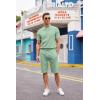 imageCOOFANDY Mens 2 Pieces Linen Set Casual Henley Shirts Short Sleeve Beach Yoga Shorts Summer Pants OutfitsIce Green