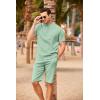 imageCOOFANDY Mens 2 Pieces Linen Set Casual Henley Shirts Short Sleeve Beach Yoga Shorts Summer Pants OutfitsIce Green