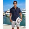 imageCOOFANDY Mens Button Down Shirt Short Sleeve Casual Stylish Cotton Shirts Linen Textured Summer Beach Wedding ShirtMidnight Blue