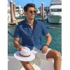 imageCOOFANDY Mens Button Down Shirt Short Sleeve Casual Stylish Cotton Shirts Linen Textured Summer Beach Wedding ShirtNavy Blue
