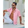 imageCOOFANDY Mens Button Down Shirt Short Sleeve Casual Stylish Cotton Shirts Linen Textured Summer Beach Wedding ShirtPink