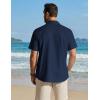 imageCOOFANDY Mens Button Down Short Sleeve Shirt Cotton Casual Summer Shirts Textured Beach Vacation Shirts for MenNavy Blue