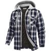 imageCOOFANDY Mens Flannel Shirt Jacket Warm Quilted Lined Hooded Long Sleeve Plaid Shirt JacketsBlack  White Blue Plaid