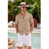 imageCOOFANDY Mens Knit Button Down Shirts Crochet Polo Shirts Vintage Short Sleeve Textured Shirts Summer Beach TopsKhaki