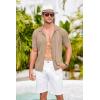 imageCOOFANDY Mens Knit Button Down Shirts Crochet Polo Shirts Vintage Short Sleeve Textured Shirts Summer Beach TopsKhaki