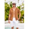 imageCOOFANDY Mens Knit Button Down Shirts Crochet Polo Shirts Vintage Short Sleeve Textured Shirts Summer Beach TopsLight Brown