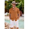 imageCOOFANDY Mens Knit Button Down Shirts Crochet Polo Shirts Vintage Short Sleeve Textured Shirts Summer Beach TopsLight Brown