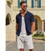 imageCOOFANDY Mens Knit Button Down Shirts Short Sleeve Polo Shirt Casual Vacation Summer Beach ShirtsNavy Blue