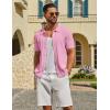 imageCOOFANDY Mens Knit Button Down Shirts Short Sleeve Polo Shirt Casual Vacation Summer Beach ShirtsPink