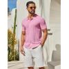 imageCOOFANDY Mens Knit Button Down Shirts Short Sleeve Polo Shirt Casual Vacation Summer Beach ShirtsPink