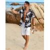 imageCOOFANDY Mens Linen Shirts Short Sleeve Button Down Shirt Casual Beach Summer Shirts Wedding Vacation ShirtBlack Whiteflower