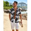 imageCOOFANDY Mens Linen Shirts Short Sleeve Button Down Shirt Casual Beach Summer Shirts Wedding Vacation ShirtBlack Whiteflower