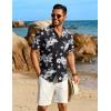 imageCOOFANDY Mens Linen Shirts Short Sleeve Button Down Shirt Casual Beach Summer Shirts Wedding Vacation ShirtBlack Whiteflower