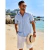 imageCOOFANDY Mens Linen Shirts Short Sleeve Button Down Shirt Casual Beach Summer Shirts Wedding Vacation ShirtClear Blue