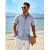 imageCOOFANDY Mens Linen Shirts Short Sleeve Button Down Shirt Casual Beach Summer Shirts Wedding Vacation ShirtDemin Blue