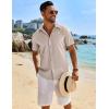 imageCOOFANDY Mens Linen Shirts Short Sleeve Button Down Shirt Casual Beach Summer Shirts Wedding Vacation ShirtKhaki
