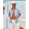 imageCOOFANDY Mens Linen Shirts Short Sleeve Button Down Shirt Casual Beach Summer Shirts Wedding Vacation ShirtLight Blue
