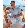 imageCOOFANDY Mens Linen Shirts Short Sleeve Button Down Shirt Casual Beach Summer Shirts Wedding Vacation ShirtLight Blue