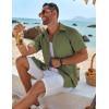 imageCOOFANDY Mens Linen Shirts Short Sleeve Button Down Shirt Casual Beach Summer Shirts Wedding Vacation ShirtOlive Green