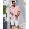 imageCOOFANDY Mens Linen Shirts Short Sleeve Button Down Shirt Casual Beach Summer Shirts Wedding Vacation ShirtPink