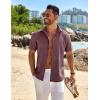 imageCOOFANDY Mens Linen Shirts Short Sleeve Button Down Shirt Casual Beach Summer Shirts Wedding Vacation ShirtWine Red
