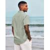 imageCOOFANDY Mens Linen Short Sleeve Button Down Shirts Casual Summer Beach Vacation ShirtsTextured Fall Green
