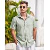 imageCOOFANDY Mens Linen Short Sleeve Button Down Shirts Casual Summer Beach Vacation ShirtsTextured Fall Green