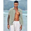 imageCOOFANDY Mens Linen Short Sleeve Button Down Shirts Casual Summer Beach Vacation ShirtsTextured Fall Green