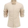 imageCOOFANDY Mens Long Sleeve Buttons Down Shirts Casual Button Up Shirts Beach Linen Shirt Untucked Dress ShirtKhaki