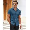 imageCOOFANDY Mens Muscle Fit Dress Shirts WrinkleFree Short Sleeve Casual Button Down ShirtBluegreen