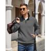 imageCOOFANDY Mens Quarter Zip Pullover Quilted Sweatshirt Knit Long Sleeve Mock Neck Sweater Polo with PocketZcontrast GrayBlack