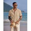 imageCOOFANDY Mens Short Sleeve Button Down Casual Beach ShirtAlmond