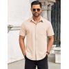 imageCOOFANDY Mens Short Sleeve Button Down Shirt Casual Summer Beach Untucked Vacation Textured Shirts with PocketCream